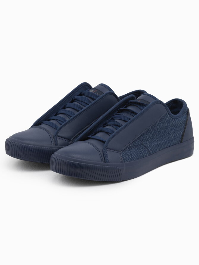 Men's short sneakers in combined materials - navy blue OM-FOSL-0114