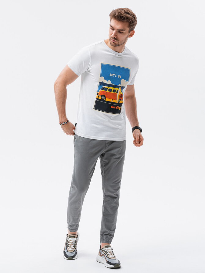 Men's printed t-shirt S1434 V-8A- white