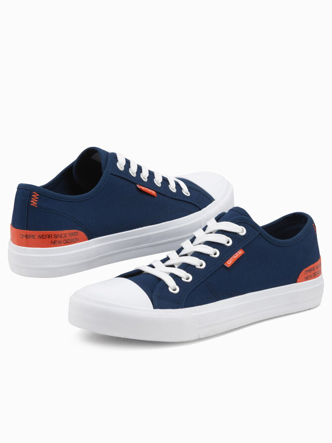 Men's short sneakers with contrasting inserts - navy blue V1 OM-FOSL-0115