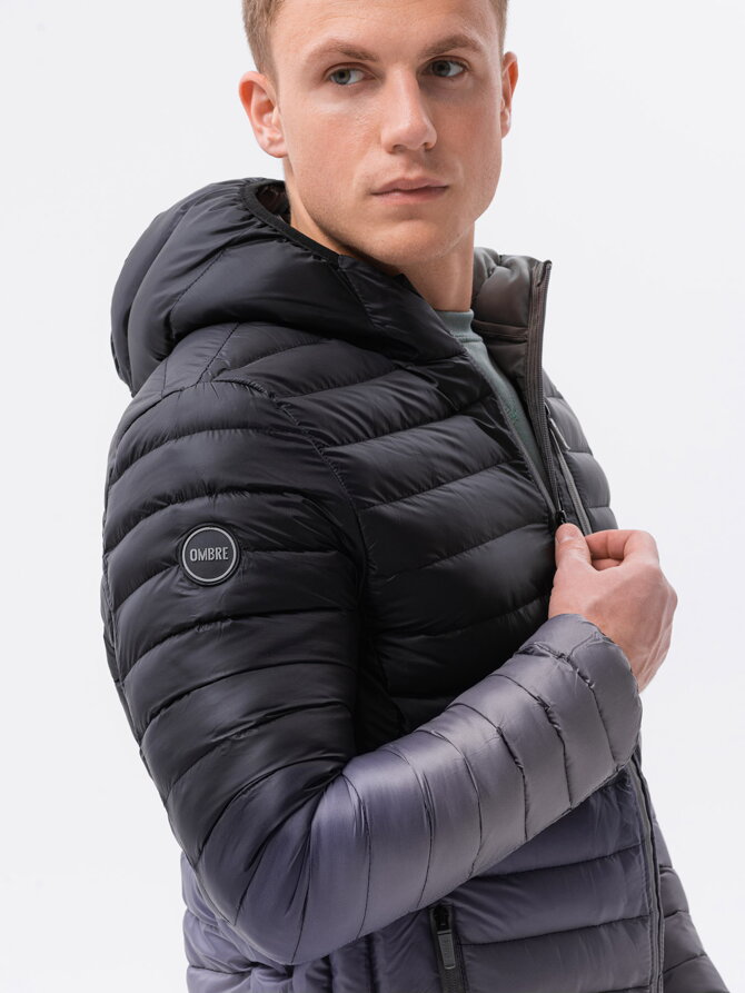 Men's mid-season quilted jacket C319 - black/grey